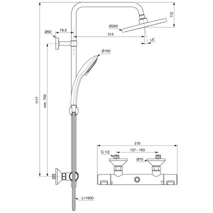 Ideal Standard A7208AA - tuš komplet s termostatsko armaturo CERATHERM T25, sijoč krom