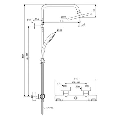 Ideal Standard A7545XG - Tuš komplet s termostatsko armaturo CERATHERM T25, mat črna