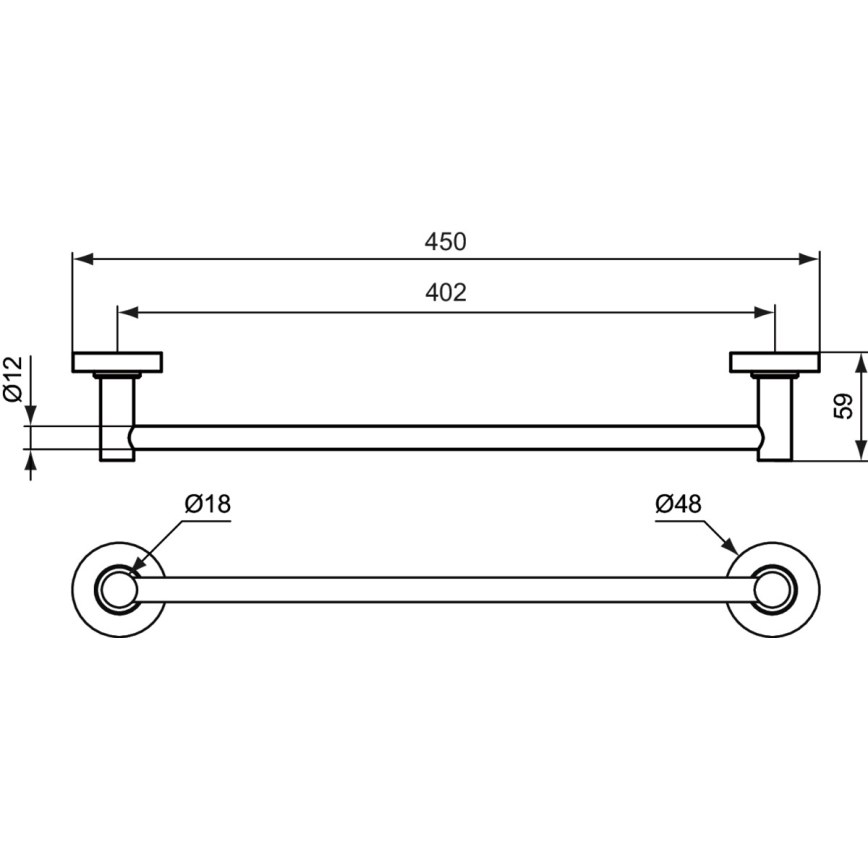 Ideal Standard A9117AA - Stenski obešalnik za brisače IOM 45 cm, sijajni krom