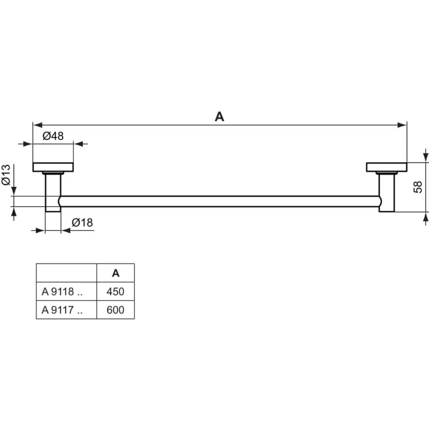 Ideal Standard A9117AA - Stenski obešalnik za brisače IOM 60 cm, sijajni krom