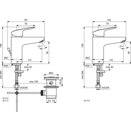 Ideal Standard B1713AA - Umivalni mešalnik CERAFLEX 15,9 cm, sijajni krom