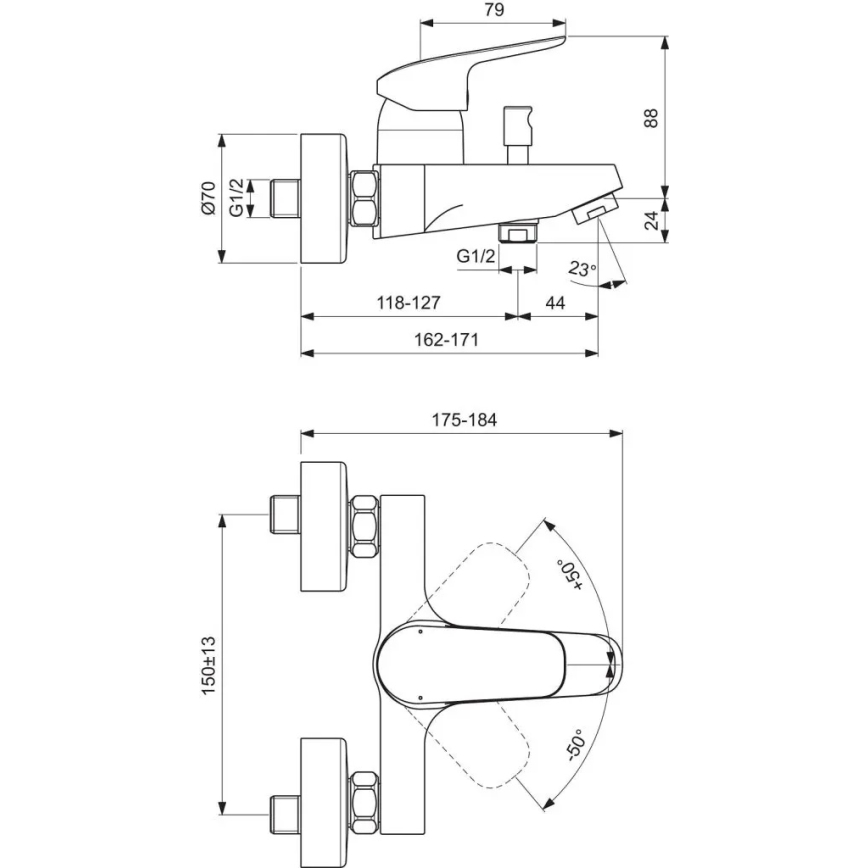 Ideal Standard B1721AA - kopalniška baterija za kad CERAFLEX, sijajni krom