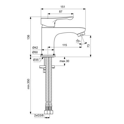 Ideal Standard BC552AA - Pipa za umivalnik ALPHA 13,6 cm, sijajni krom
