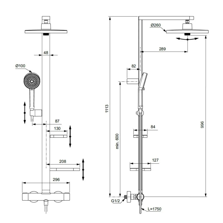 Ideal Standard BD583SI - Pršni komplet s termostatsko baterijo CERATHERM ALU+ v srebrni barvi