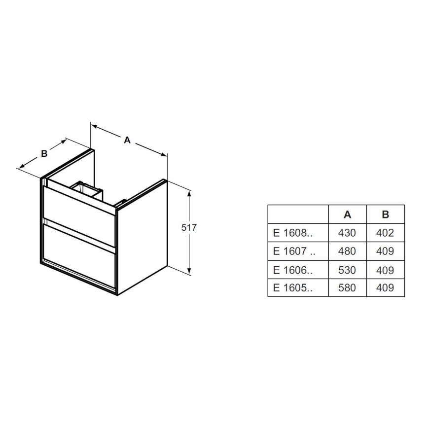 Ideal Standard E1606B2 - Kopalniška omarica pod umivalnik CONNECT AIR 53x40,9 cm, bela