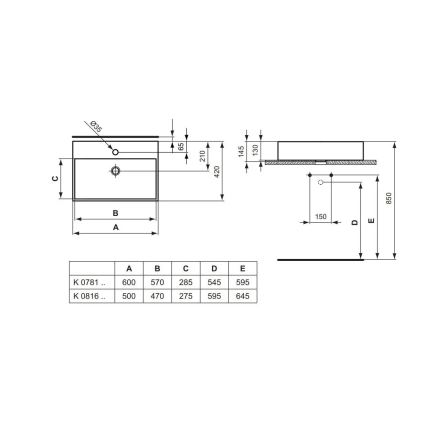 Ideal Standard K081601 - Nadpultni umivalnik STRADA 50x42 cm keramika/bela