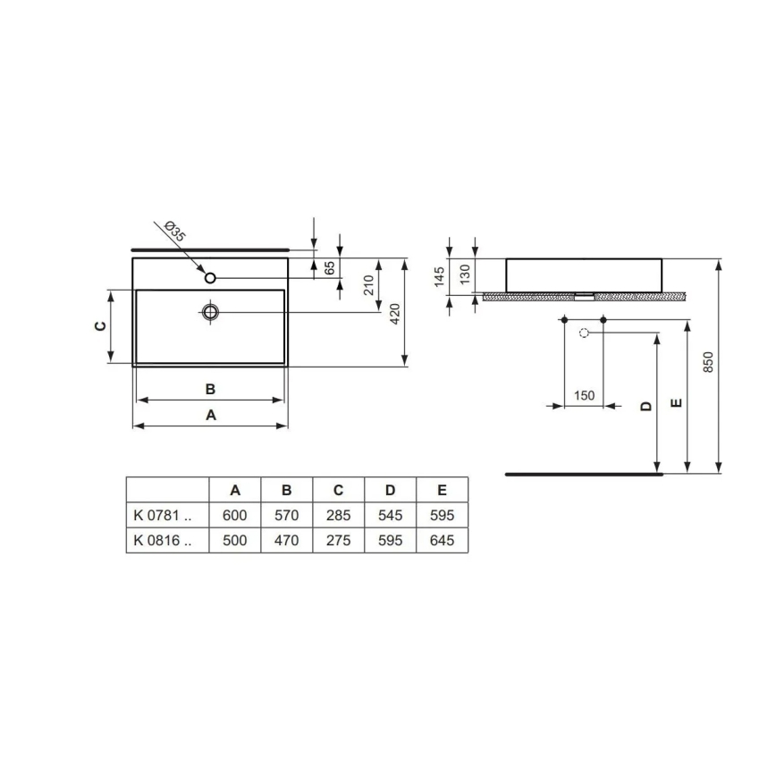 Ideal Standard K081601 - Nadpultni umivalnik STRADA 50x42 cm keramika/bela