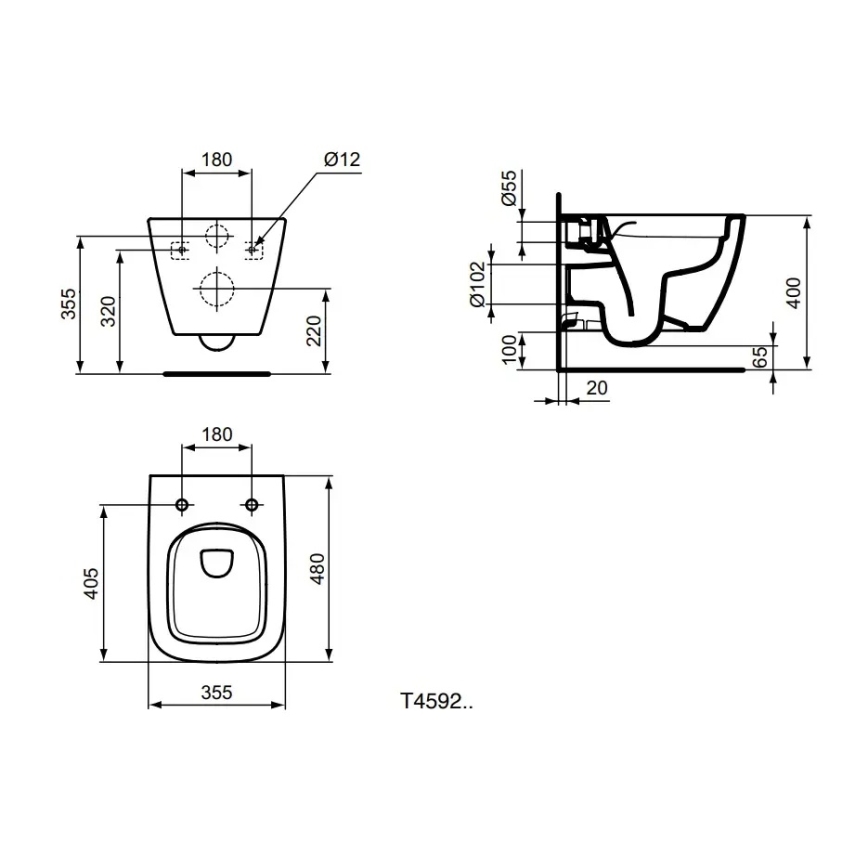 Ideal Standard T459201 - Viseča WC školjka brez roba I.LIFE S keramika/bela