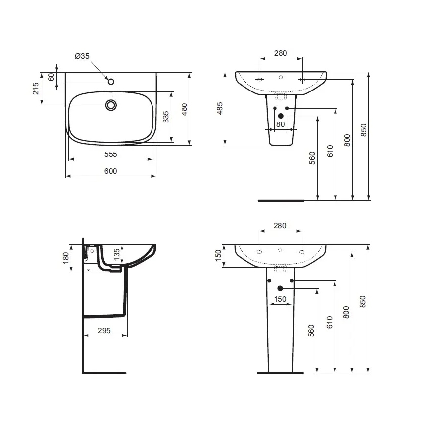 Ideal Standard T470501 - Viseči umivalnik I.LIFE A 60x48 cm keramika/bela