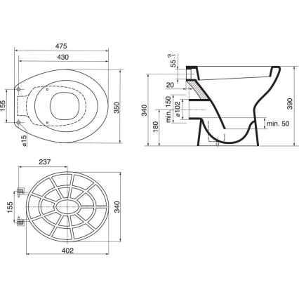 Ideal Standard VV612000 - Plastična rešetka za korito 34 x 40,2 cm, siva