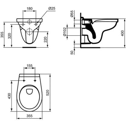 Ideal Standard W331301 - Stensko obešeno stranišče brez robov SIMPLICITY keramika/bela