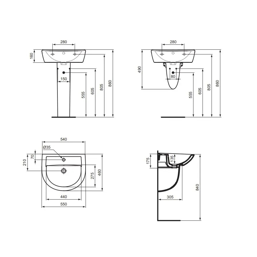 Ideal Standard W332601 - Stenski umivalnik EUROVIT 55x46 cm keramika/bela