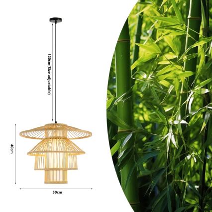 Lestenec na vrvici PINCHOS 1xE27/40W/230V pr. 50 cm bambus