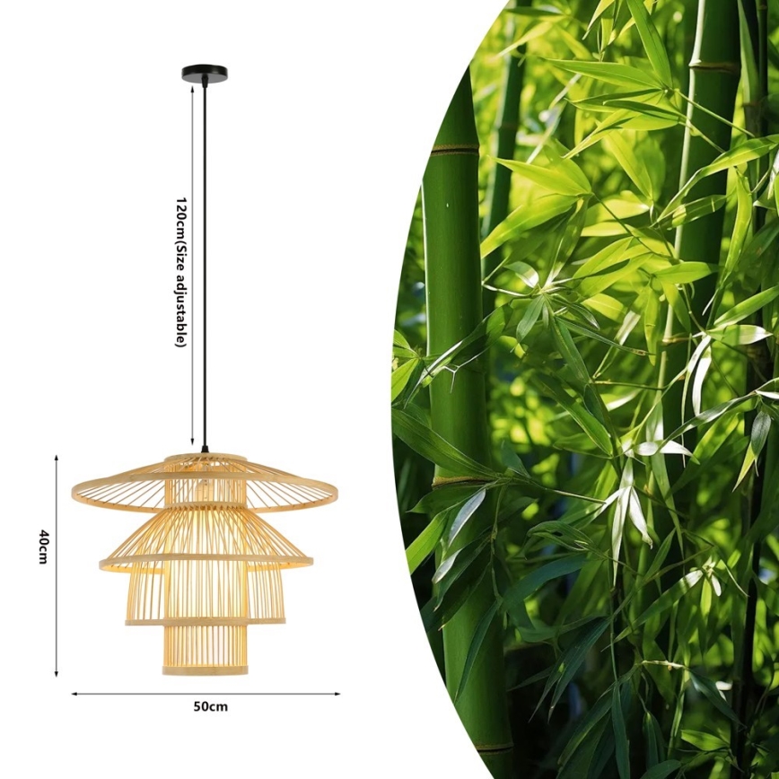 Lestenec na vrvici PINCHOS 1xE27/40W/230V pr. 50 cm bambus