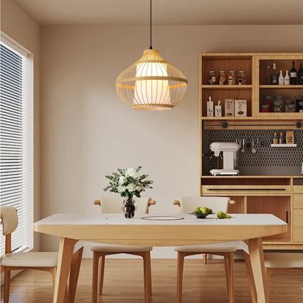 Lestenec na vrvici PINCHOS 1xE27/40W/230V pr. 40 cm bambus