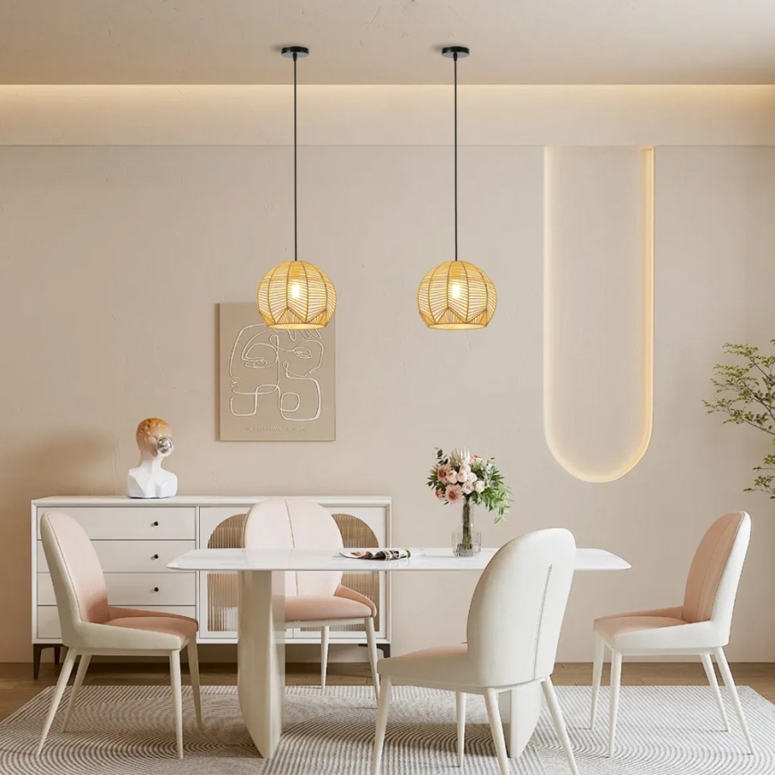 Lestenec na vrvici PELO 1xE27/40W/230V pr. 30 cm ratan