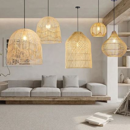 Lestenec na vrvici PELO 1xE27/40W/230V pr. 50 cm ratan