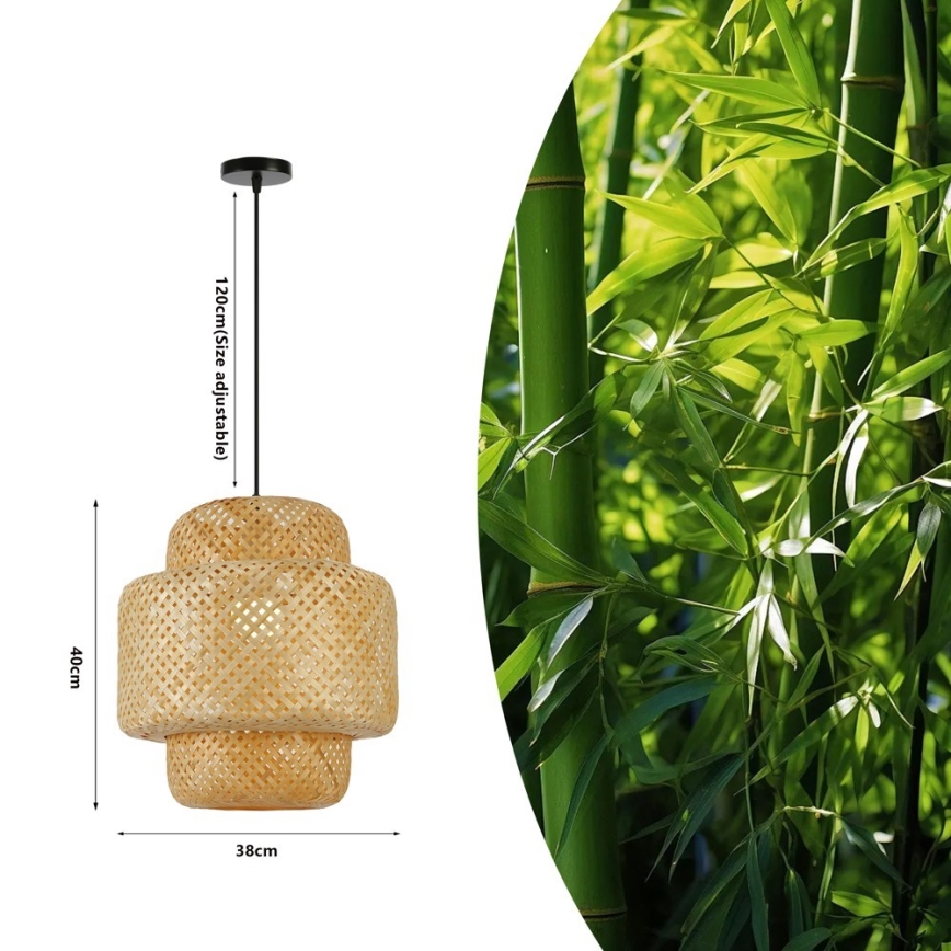Lestenec na vrvici HILO 1xE27/40W/230V pr. 38 cm bambus
