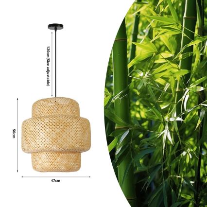 Lestenec na vrvici HILO 1xE27/40W/230V pr. 47 cm bambus