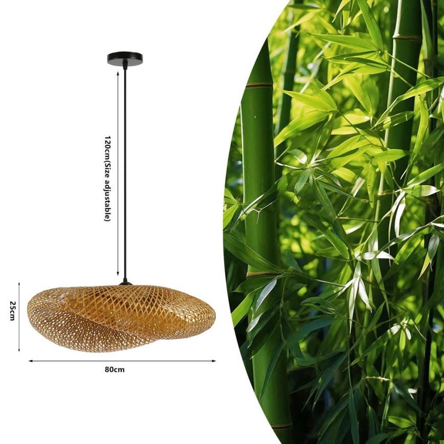Lestenec na vrvici HILO 1xE27/40W/230V pr. 80 cm bambus