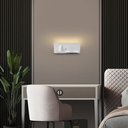 Immax 08285L - LED Stenski reflektor s polico, USB priključkom in brezžičnim polnjenjem Be PREPARE LED/3W/230V + LED/3W bel