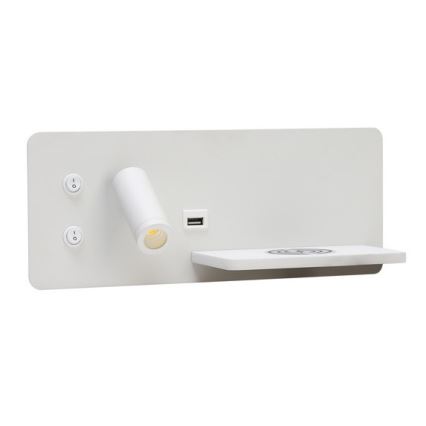 Immax 08285L - LED Stenski reflektor s polico, USB priključkom in brezžičnim polnjenjem Be PREPARE LED/3W/230V + LED/3W bel