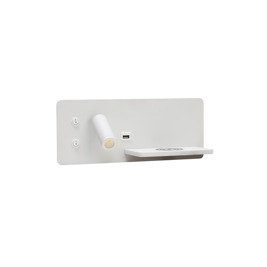 Immax 08285L - LED Stenski reflektor s polico, USB priključkom in brezžičnim polnjenjem Be PREPARE LED/3W/230V + LED/3W bel