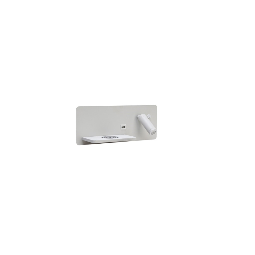 Immax 08286L - LED Stenski reflektor s polico, USB priključkom in brezžičnim polnjenjem Be PREPARE LED/3W/230V + LED/3W bel
