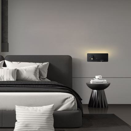 Immax 08287L - LED Stenski reflektor s polico, USB priključkom in brezžičnim polnjenjem Be PREPARE LED/3W/230V + LED/3W črna