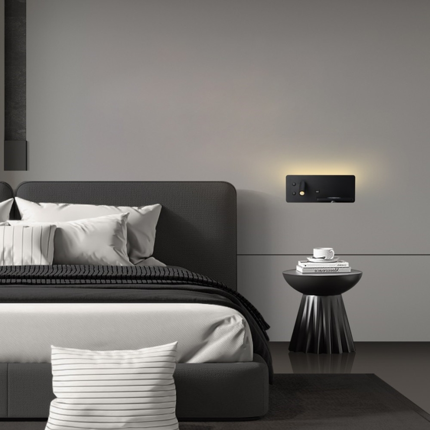 Immax 08287L - LED Stenski reflektor s polico, USB priključkom in brezžičnim polnjenjem Be PREPARE LED/3W/230V + LED/3W črna