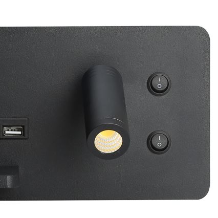 Immax 08288L - LED Stenski reflektor s polico, USB priključkom in brezžičnim polnjenjem Be PREPARE LED/3W/230V + LED/3W črna