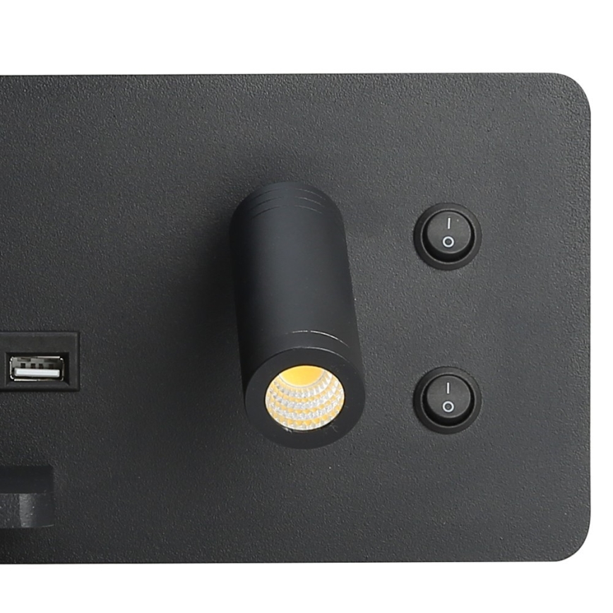 Immax 08288L - LED Stenski reflektor s polico, USB priključkom in brezžičnim polnjenjem Be PREPARE LED/3W/230V + LED/3W črna