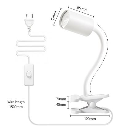 Fleksibilna svetilka s sponko PUNTO 1xGU10/9W/230V bela
