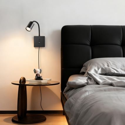 Stenska svetilka z USB PUNTO 1xGU10/9W/230V črna