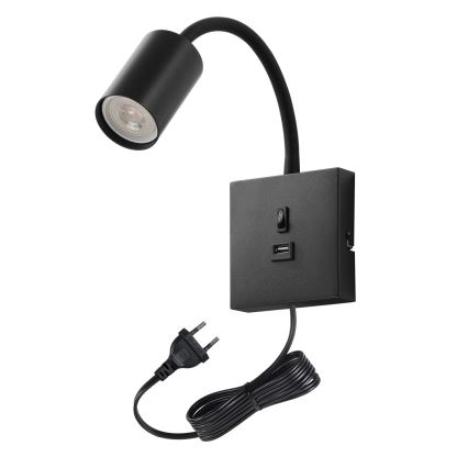 Stenska svetilka z USB PUNTO 1xGU10/9W/230V črna