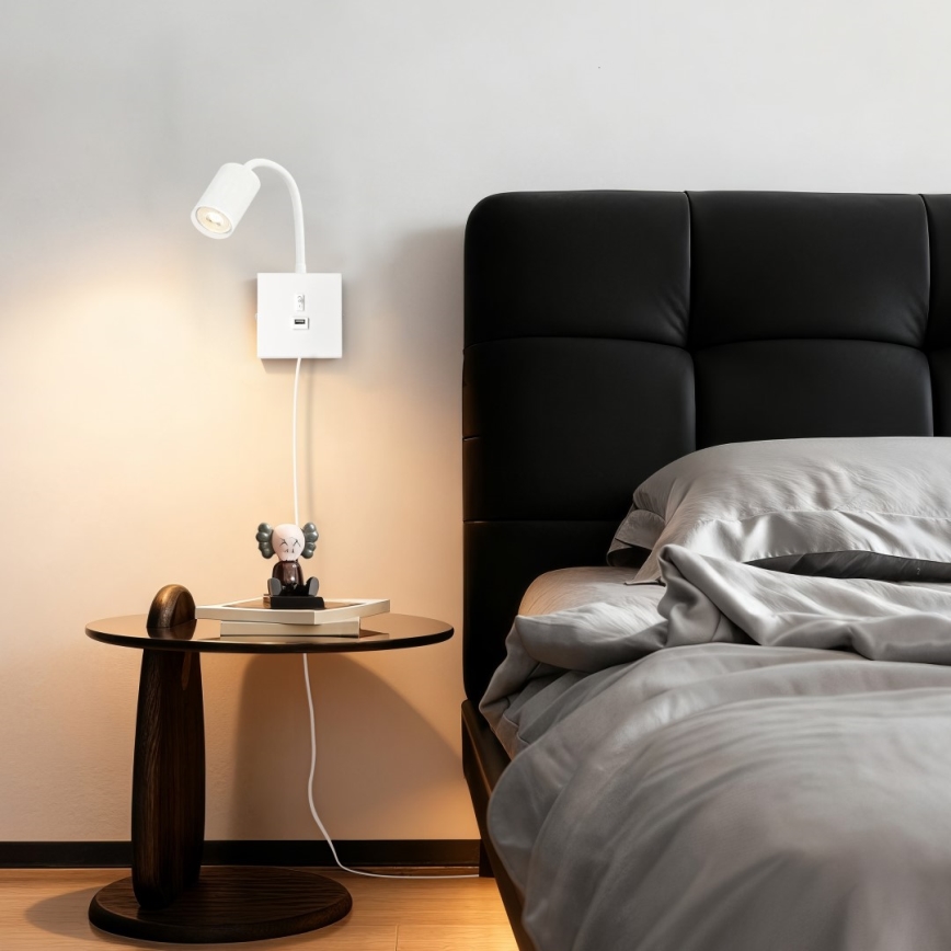 Stenska svetilka z USB PUNTO 1xGU10/9W/230V bela