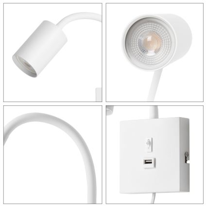 Stenska svetilka z USB PUNTO 1xGU10/9W/230V bela