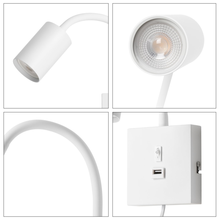Stenska svetilka z USB PUNTO 1xGU10/9W/230V bela