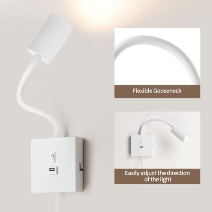 Stenska svetilka z USB PUNTO 1xGU10/9W/230V bela
