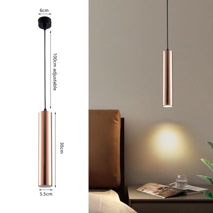 Lestenec na kablu PUNTO 1xGU10/9W/230V v barvi rožnatega zlata