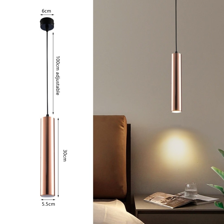 Lestenec na kablu PUNTO 1xGU10/9W/230V v barvi rožnatega zlata