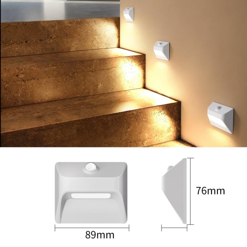Immax 08308L - LED polnilno stopniščno svetilo s senzorjem STEP LIGHT LED/0,3W/3,7V 2200 mAh IP53 belo