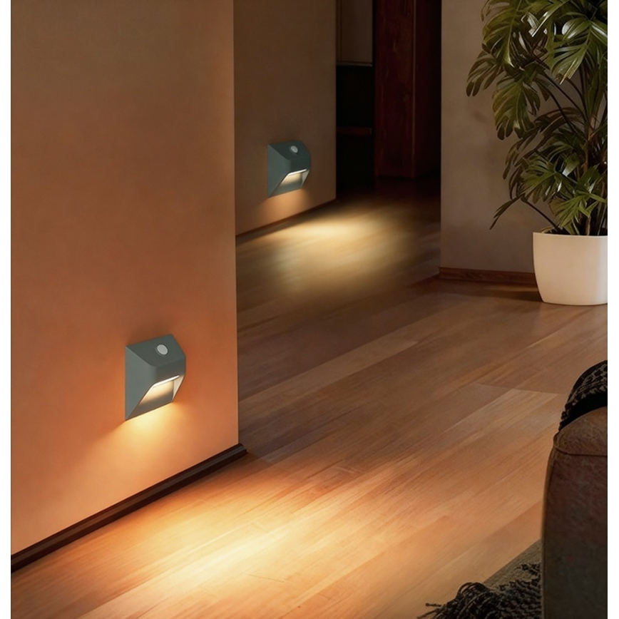 Immax 08309L - Polnilna LED svetilka za stopnice s senzorjem STEP LIGHT LED/0,3W/3,7V 2200 mAh IP53 siva
