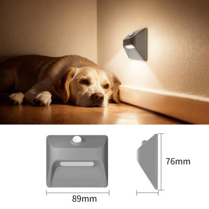 Immax 08309L - Polnilna LED svetilka za stopnice s senzorjem STEP LIGHT LED/0,3W/3,7V 2200 mAh IP53 siva