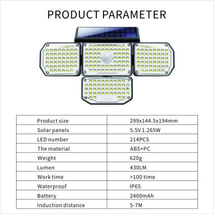 LED Solarna stenska svetilka s senzorjem LED/5W/5,5V IP65