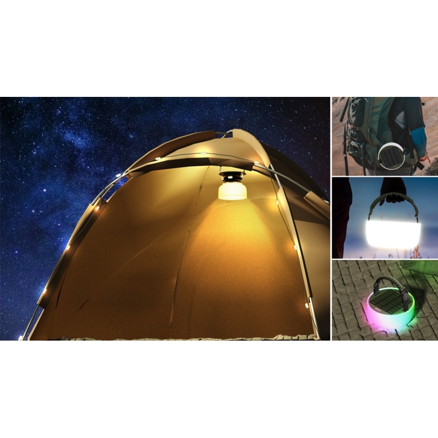 LED RGB Prenosni solarna polnilna svetilka z LED veriga LED/10W/5V 3600 mAh IP65 3600 mAh
