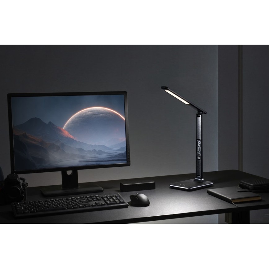 LED Zatemnitvena namizna svetilka z zaslonom LED/9W/230V/12V črna