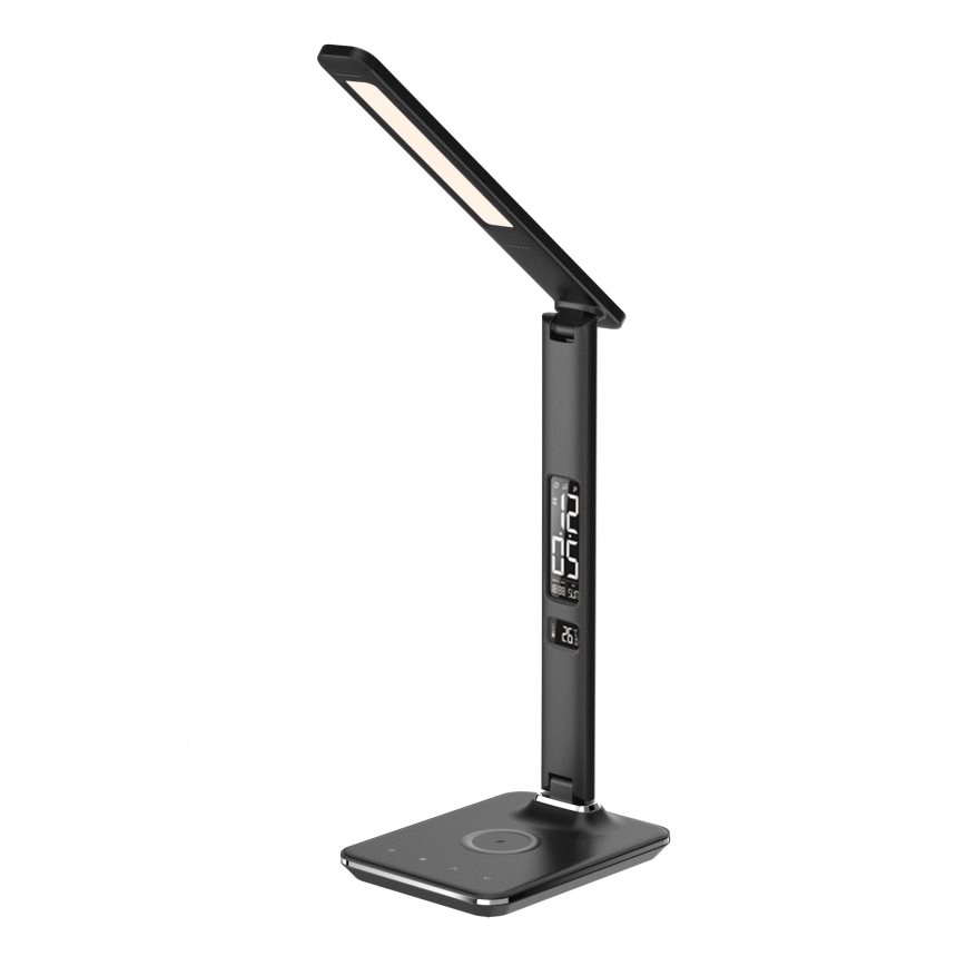 LED Zatemnitvena namizna svetilka z brezžičnim polnjenjem QI in USB KINGFISHER LED/8,5W/230V črna