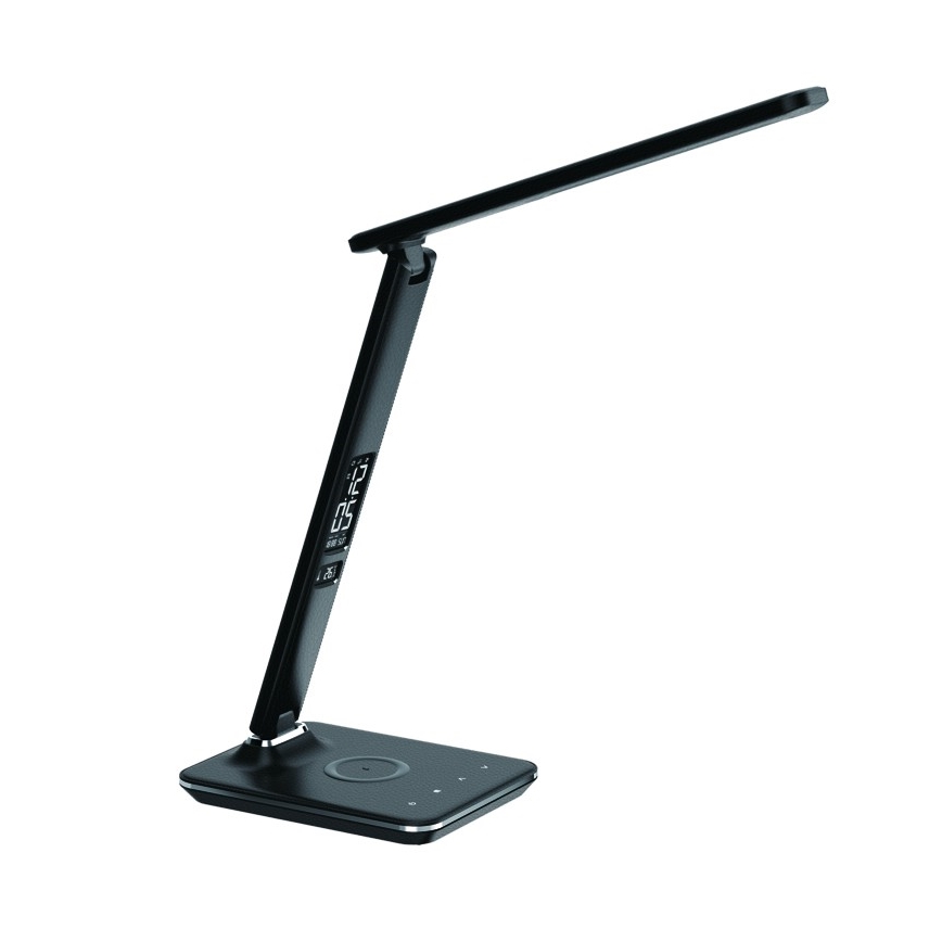 LED Zatemnitvena namizna svetilka z brezžičnim polnjenjem QI in USB KINGFISHER LED/8,5W/230V črna