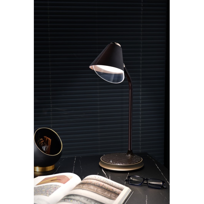 LED Zatemnitvena namizna svetilka z brezžičnim polnjenjem FINCH LED/9W/12/230V rjava/zlata